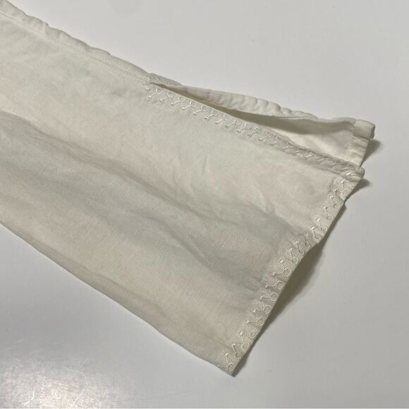 Promod White Linen Embroidered Long Bell Sleeve Top Tunic Women's Size Medium - Picture 16 of 16